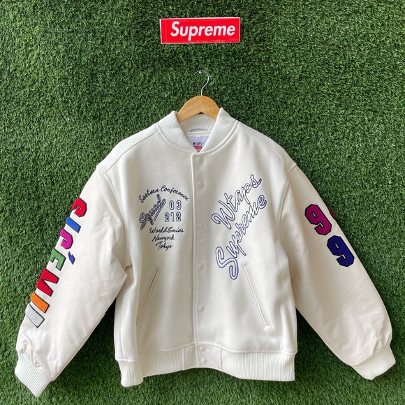 WTAPS SUPREME VARSITY WOOL and LEATHER JACKET /BNWT SIZE Large - Picture 3 of 9